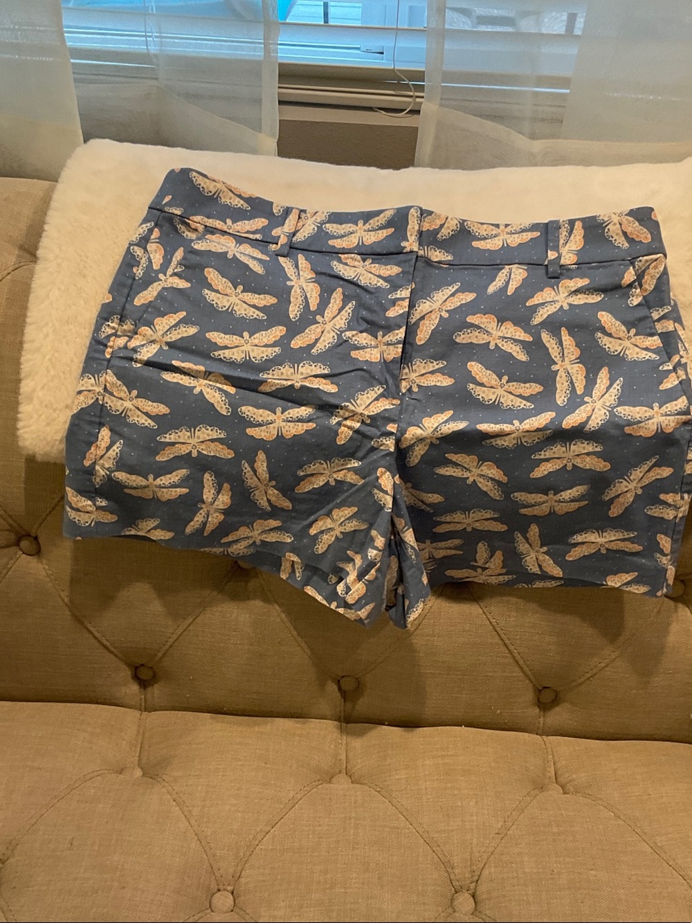 LOFT Blue Dragonfly-Print Bermuda Shorts
